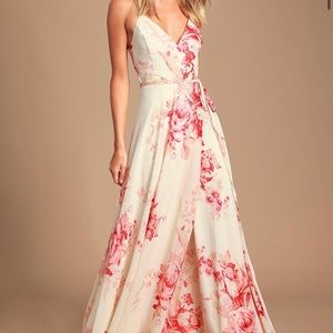 NWT Lulus Cream & Coral Floral Maxi Dress